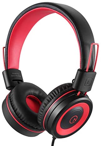 Kids Headphones-noot products K12 Foldable Stereo Tangle-Free 5ft Long cord 3.5mm Jack Plug in Wired On-Ear Headset for iPad/Amazon Kindle,Fire/Boys/Girls/School/Laptop/Travel/Plane/Tablet (Red Black)