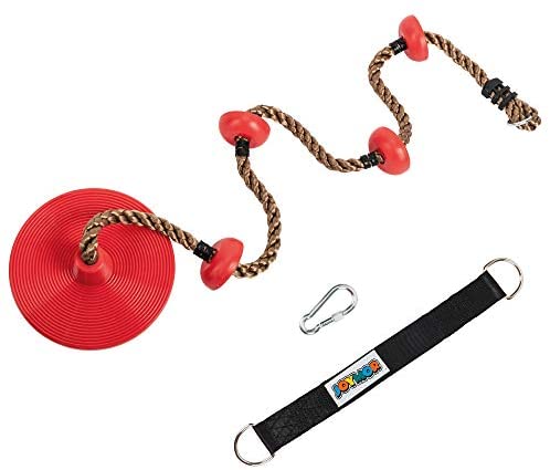 JOYMOR 6.5 ft Climbing Rope with Platform, Swing Set for Backyard Playground, Complete with Carabiner & Hanging Strap, Monkey Rope Tree Swing for Kids (Red)