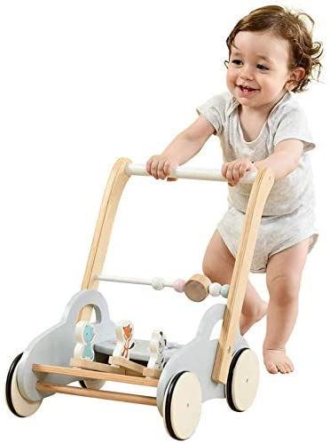 labebe Push Walker Stroller Toys ,Pull Wagon for Kid,Gray Animal-Push Toy for Toddler, sit to Stand Learning Walker, 2-in-1 Activity Push Walker for Infant/Child, Wooden Play Wagon 4 Wheel Push Walker
