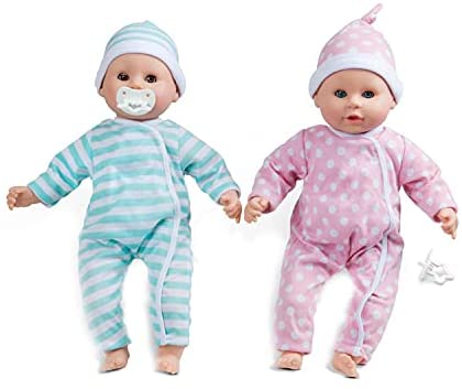 Melissa & Doug Mine to Love Twins Luke & Lucy 15” Light Skin-Tone Boy and Girl Baby Dolls with Rompers, Caps, Pacifiers