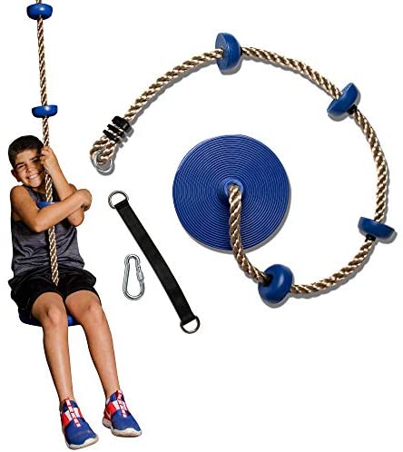 Climbing Rope Tree Swing with Platforms and Disc Swings Seat - Playground Swingset Accessories Outdoor for Kids - Trees House Tire Saucer Swing Outside Playset Toys - Carabiner and 40cm Tree Strap