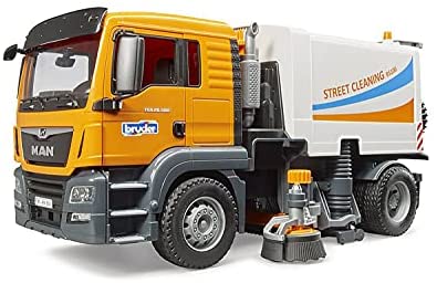 Bruder Toys - Commercial Realistic MAN TGS Street Sweeper Truck with Open-able Doors, Adjustable Brushes, and Flexible Hose - Ages 4+