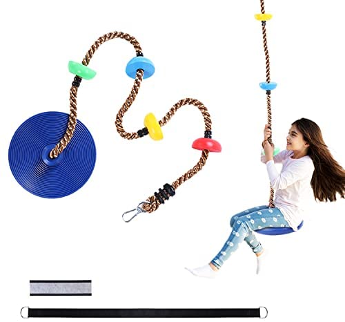 Rope Swing for Tree，Climbing Rope Tree Swing for Kids, Disc Swing for Tree with 5Ft Straps and Tree Protector for Kids Outdoor