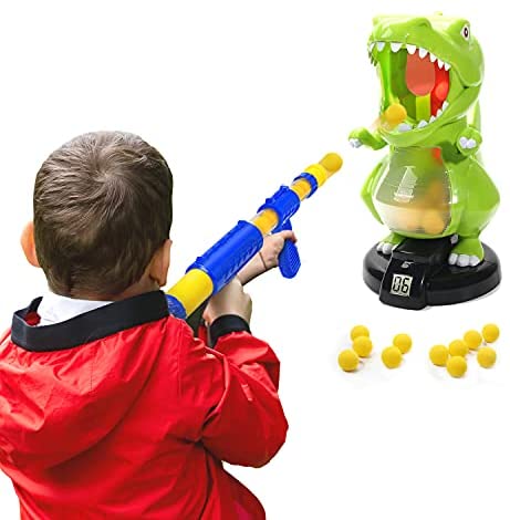 EagleStone Dinosaur Shooting Toys for Boys, Kids Target Shooting Games w/ Air Pump Gun Birthday Party Supplies & LCD Score Record, Sound, 24 Foam Balls Electronic Target Practice Gift for Toddlers