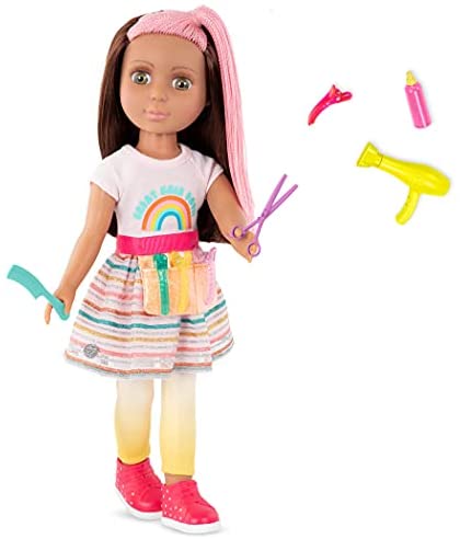 Glitter Girls Dolls by Battat – 14-inch Poseable Hairdresser Doll Lara – Brown & Pink Hair – Blow Dryer, Hair Clips & Hairstyling Accessories – Toys for Kids Ages 3+