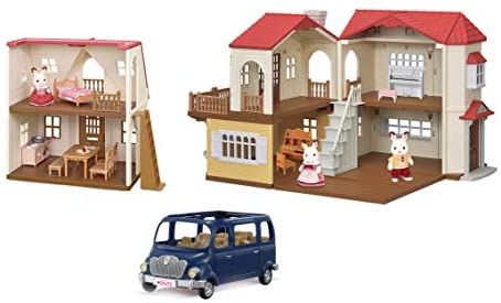 Calico Critters Red Roof Grand Mansion Gift Set, Dollhouse Playset with 3 Figures, Furniture, Vehicle and Accessories