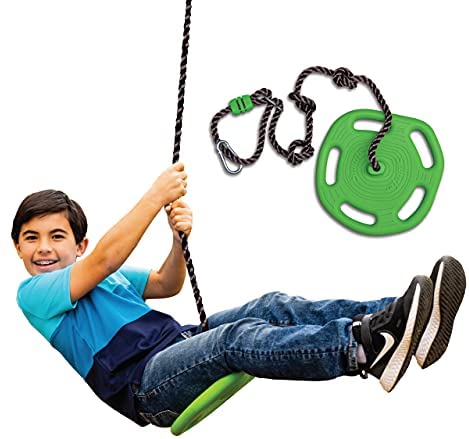 Swurfer Tree Swing Ring 3-in-1 Outdoor Tree Disc Swing Climbing Rope to Sit, Stand and Hang for Kids Supports Up to 150 Pounds, Attaches to Trees and Backyard Swing Sets / Play Sets
