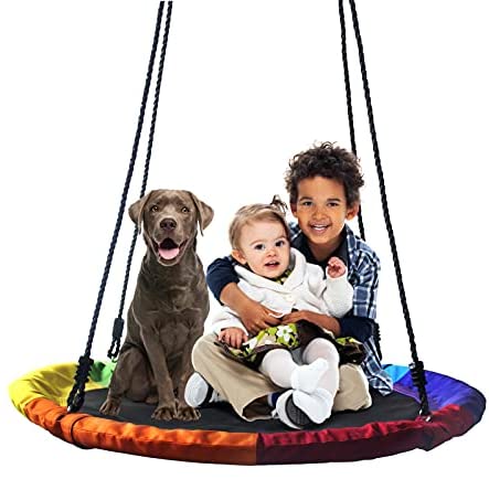 40 Inch Saucer Tree Swing Set for Kids Outdoor 700 lb Weight Capacity and Adjustable Multi-Strand Ropes Safe and Sturdy Waterproof Swing for Children Tree Park Backyard (Multicolor)
