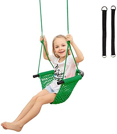 RedSwing Kids Swing seat with Adjustable Ropes, Hand-Knitting Child Swing Seat Great for Tree, Outdoor Indoor, Playground, Backyard, Green