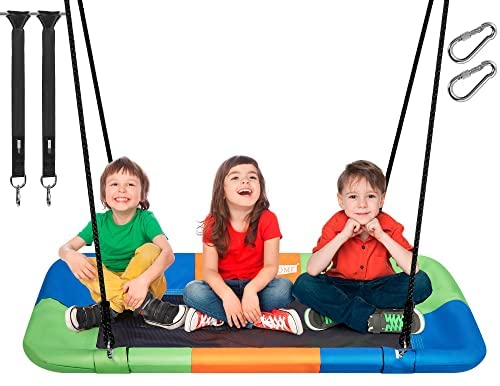VIVOHOME 47.6 Inch 600 lbs Giant Platform Rectangle Saucer Tree Swing Kids Adults, 900D Oxford Waterproof Frame, 2 Tree Hanging Straps Included, Colorful