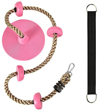 Tree Climbing Rope and Disc Swing Seat with 4ft Hanging Strap＆Carabiner for Kids Outdoor Playground Backyard Swing Set Accessories