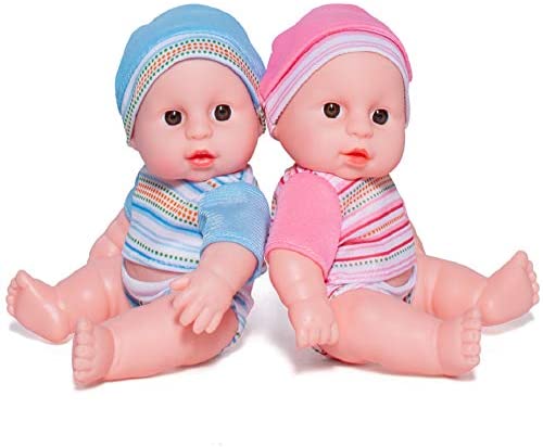 Prextex Mini Twin Dolls Set - 7.5 Inch Cute Baby Boy and Girl Doll Set - Best Gift for Baby and Toddler Girls