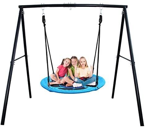 Trekassy 440lbs Swing Set with 40 Inch Saucer Tree Swing, Swivel and Heavy Duty A-Frame Metal Swing Stand