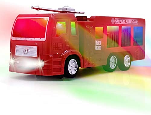 WolVol Electric Fire Truck Toy with Stunning 3D Lights and Sirens, goes Around and Changes Directions on Contact - Great Gift Toys for Kids