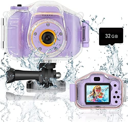 DEKER Kids Camera Waterproof Boys Girls Toys 3-12 Year Old Christmas Birthday Gifts Kids Underwater Mini Camcorder Cameras Children HD Digital Action Camera 2 Inch IPS Screen with 32GB Card (Lavender)