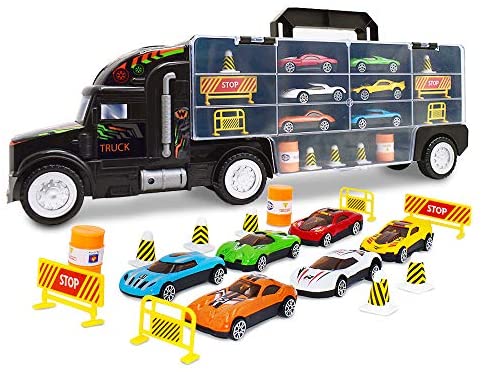 WolVolk Transport Car Carrier Truck Toy for Boys and Girls (Includes 6 Cars and 28 Slots)