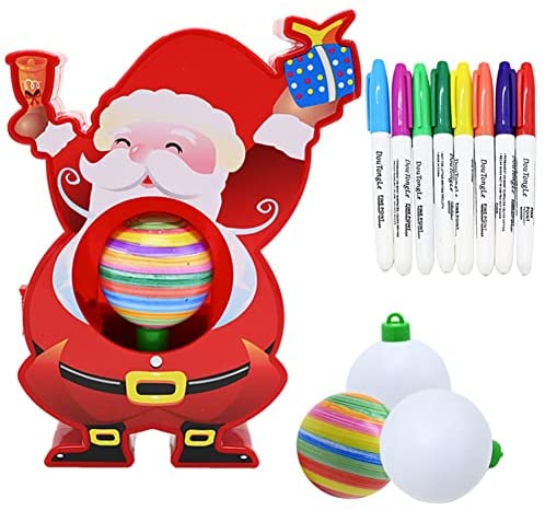 Santa Claus Ornament Decorating Kit with White Balls and Markers, 25Pcs Christmas Refill Kit Spinner Coloring DIY Ornament Maker Holiday Craft Activity Game