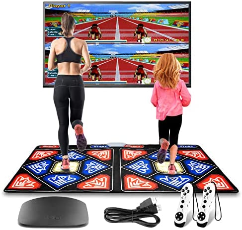 UeeVii Electronic Dance Mat for Adult Kids, Double Game Dance Floor Mats with Rechargeable Host & Remote Controller,Non-Slip Yoga HDMI Wireless Musical Blanket Pad,English MTV & Cartoon Mode Options