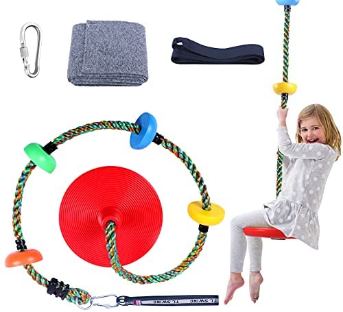 Climbing Rope Tree Swing for Kids with Platforms, Disc Swing Seat Set for Kids Outdoor, Multicolor Rope Swing kit for Boys Girls Adults, Swings with Hanging Strap for Backyard Playground Accessories