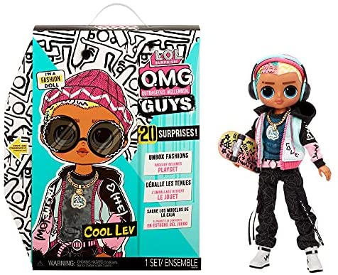 LOL Surprise OMG Guys Fashion Doll Cool Lev with 20 Surprises, Poseable, Including Skateboard, Outfit & Accessories Playset - Gift for Kids & Collectors, Toys for Girls Boys Ages 4 5 6 7+ Years Old