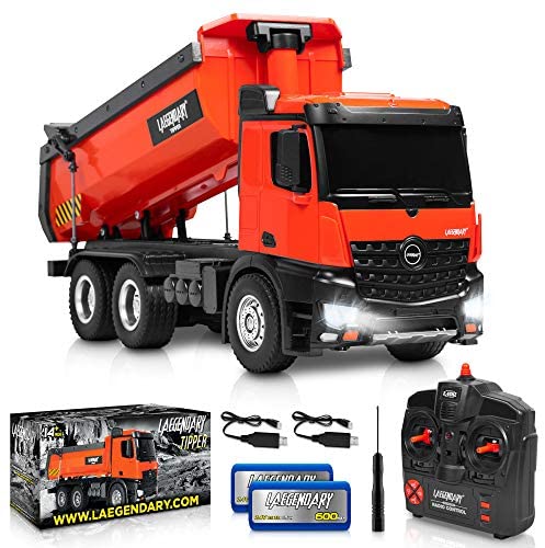 1:14 Scale Large Remote Control Dump Truck for Boys and Adults – Compatible with Excavators RC Construction Vehicles - 10 Channel Full Functional - Metal and Plastic Parts – 2 Batteries, 2 Chargers
