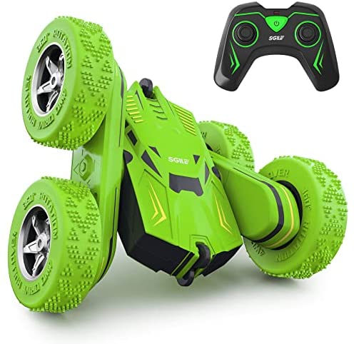 SGILE RC Stunt Car Toy, Remote Control Car with 2 Sided 360 Rotation for Boy Kids Girl, Green