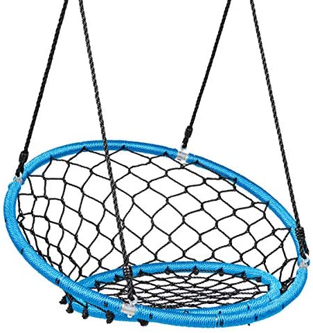 Costzon Web Chair Swing, Kids Tree Swing Set Net Hanging Swing Chair with Adjustable Hanging Ropes and Durable Steel Frame, Kids Play Equipment Great for Park Backyard (Blue)