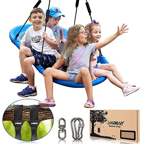 60 Inch Platform Tree Swing for Kids and Adults – Giant Flying Outdoor Indoor Saucer Hammock – Large Surf Tire Swingset Accessories Toys - 2 Straps, 2 Carabiners, 1 Swivel - 350 Lbs Yard Swings Set