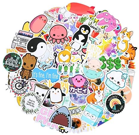 100 PCS Stickers Cartoon Computer PVC Waterproof Sticker Pack for Water Bottle Funny Decals Laptop Car Bike Motorcycle Suitcase Luggage for Adults Teens Boys Girls DIY Lovers