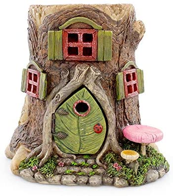 NW Wholesaler Fairy Garden Miniature Tree Stump House with Working Door - 6 Inch Fairy Garden Home Detailed Fairy Garden House with Working Door