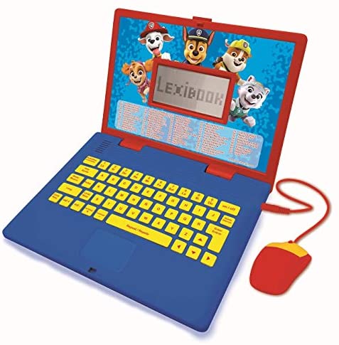 LEXiBOOK Paw Patrol-Educational and Bilingual Laptop Spanish/English-Toy for Child Kid (Boys & Girls) 124 Activities, Learn Play Games and Music with Chase Marshall-Red/Blue JC598PAi2