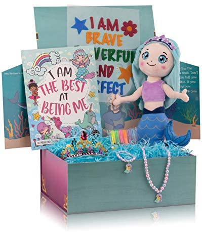 Mermaid Gifts for Girls in a Giant Surprise Box with a Soft Mermaid Doll, a Mermaid Coloring Book with Coloring Markers, a Mermaid Necklace, a Mermaid Crown Headband and More