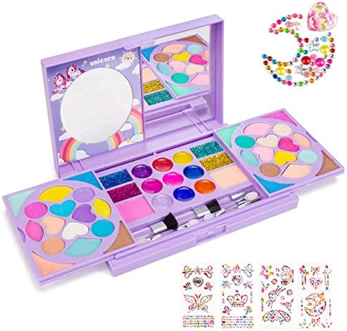 Tomons Kids Washable Makeup Kit, Fold Out Makeup Palette with Mirror, Make Up Toy Gifts for Girls - Safety Tested- Non Toxic