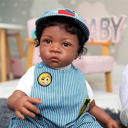 Anano Real Looking Reborn Baby Dolls African American Boy 24 Inch Reborn Toddler Dolls Soft Body Curly Hair Reborn Dolls Black Boy with Hat Poseable