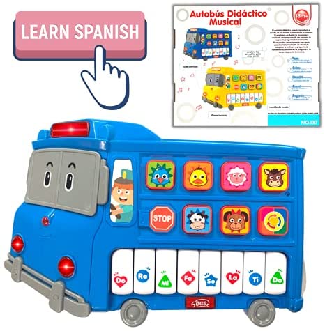 ZeenKind Spanish Piano Toy for Baby Toddler | Learning Spanish Animal Words, Musical, Games, Sound with Light Up for 6 Months -3 Years Old - Blue