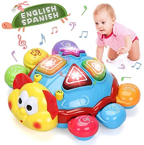 HISTOYE Spanish English Baby Toys with Light Music Crawling Bilingual Toys for Babies 6-12 Months Early Education Musical Moving Toy for Toddler 1-3 Developmental Toy Gift for 1 2 3 Year Old Boy Girl