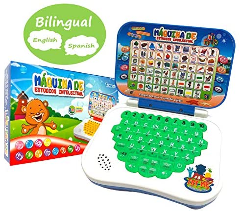 ZeenKind Bilingual Spanish English Learning Laptop Toy for Kids, Toddlers, Boys and Girls | Computer for Aphabet ABC, Numbers, Words, Spelling, Maths, Music