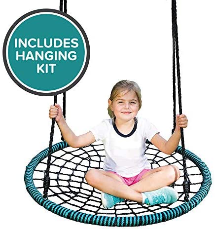 Play Platoon Spider Web Tree Swing with Hanging Kit - Fully Assembled, 40 Inch Diameter, 600 lb Weight Capacity, Easy to Install