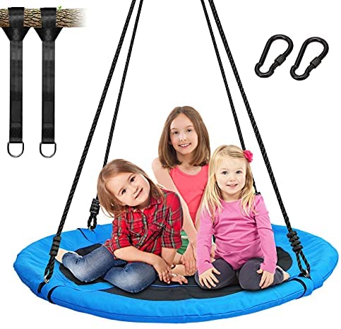 Trekassy 700lb 40 Inch Saucer Tree Swing for Kids Adults 900D Oxford Waterproof with 2pcs 10ft Tree Hanging Straps, Steel Frame and Adjustable Ropes