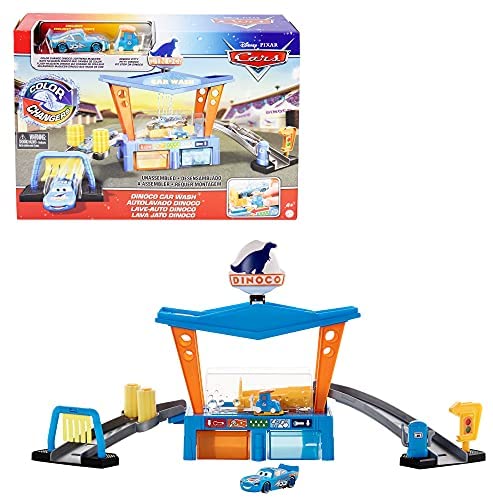 Disney Pixar Cars Color Change Dinoco Car Wash Playset with Pitty and Exclusive Lightning McQueen Vehicle, Interactive Water Play Toy for Kids Age 4 Years and Older