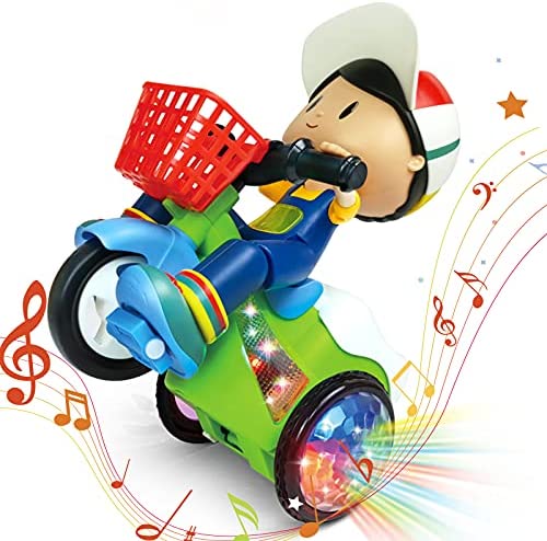 WANBAOLU Kids Musical Toy Car-A Sound and Light Toy Bicycle That Combines Music LED Lights and Cute Boy Dolls,Trick Spin Dancing Toy CarFor 2 3 4+ Year Old Boys and Girls Birthday Party Gifts