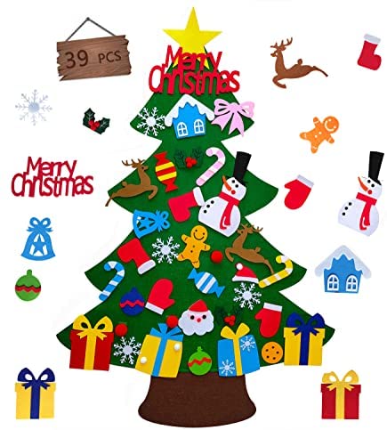 3.3ft DIY Felt Christmas Tree for Toddler Christmas Gifts - 39 Pcs Xmas Tree for Kids Wall Christmas Decorations Clearance Christmas Crafts for Kids Kids' Party Supplies