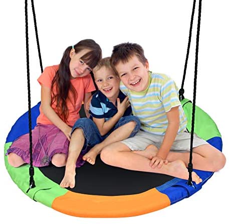 Costzon 40’’ Flying Saucer Tree Swing, Safe and Sturdy Swing for Children W/ Easy Assembly, Adjustable Ropes, Ideal for Park Backyard, Playground, and Playroom (Rainbow)