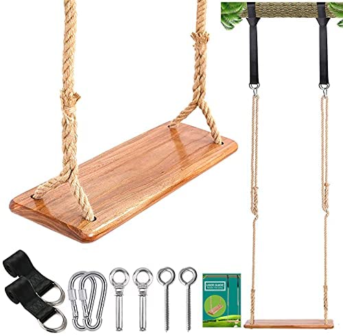 Wooden Swing Seat, Yamyshine Hanging Tree Swings, Wood Swings for Adults, Kids, Garden, Yard, Indoor, Durable Swing Seat and Bearable 440Ibs(21.75x7.75x1.22 inches)