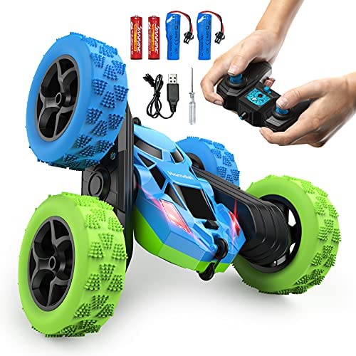 Remote Control Stunt Car Toys, Hamdol 360° Double-Side Rotating RC Car 4WD 2.4GHz Rechargeable Vehicle,Multi-Function Remote Control Kids Toy Cars for Age 6+ Boys & Girls(Blue-Green)