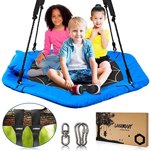 40 Inch Flying Saucer Tree Swing for Kids - Indoor Outdoor Swingset Toys - 700 Lbs Sensory Web Tire Swings - Durable Frame, Waterproof Yard Swings Set - 2 Tree Straps, 2 Carabiners, 1 Swivel