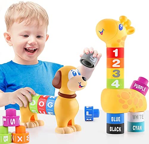 iPlay, iLearn Baby Toy Stacking Block Sets, Toddler Building Blocks, Infant Alphabet Number Learning Toys, Educational Counting, Development Birthday Gifts for 12 18 Month, 1 2 3 Year Old Kid Boy Girl