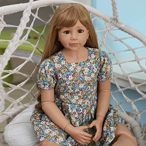 48 inches Realistic Toddler Reborn Dolls Standing Girls Long Blonde Hair Full Body Child Mannequin Vinyl Stand Life Like Doll Girl Model Ball Jointed Doll