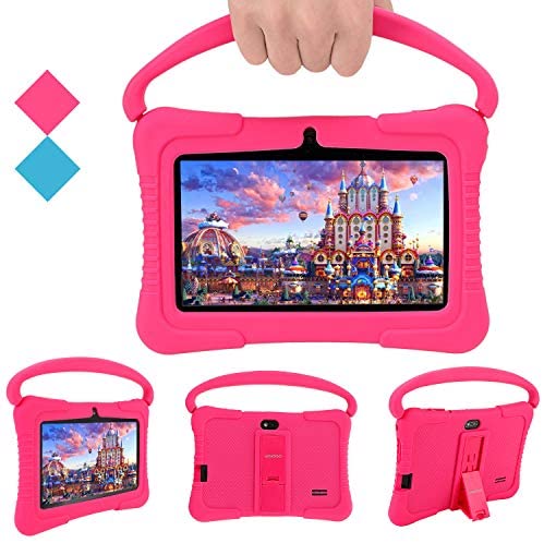 Kids Tablet, Veidoo 7 inch Android Tablet PC, 1GB RAM 16GB ROM, Safety Eye Protection Screen, WiFi, Bluetooth, Dual Camera, Educational, Games, Parental Control APP, Tablet with Silicone Case (Pink)