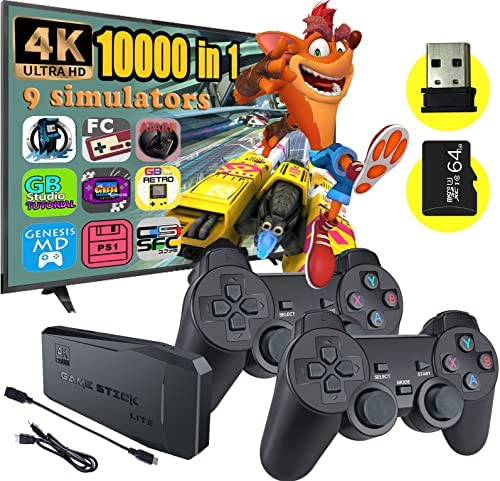 Fadist Retro Game Console, 4K HDMI HD Output Video Game Console, Built in 10000+ Classic Video Games, with 2 Wireless Controller, Plug and Play Games Console, Ideal Gift for Kids, Adult, Friend, Lover